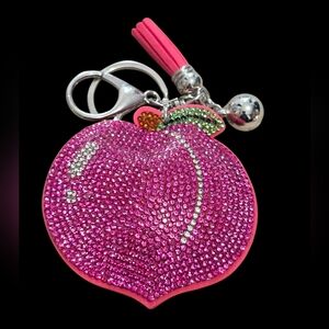 Pink Rhinestone Peach Bag Charm Keychain